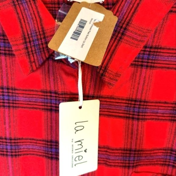 NWT Lamiel by Hyped Unicorn Med Distressed Flannel red plaid "Run Away With Me" - Picture 4 of 12